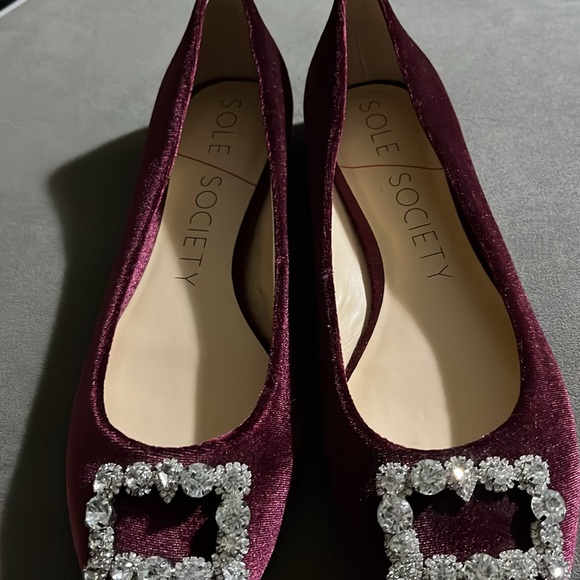 High society velvet wine flats with square bling nwt size 8/38 - Picture 6 of 7
